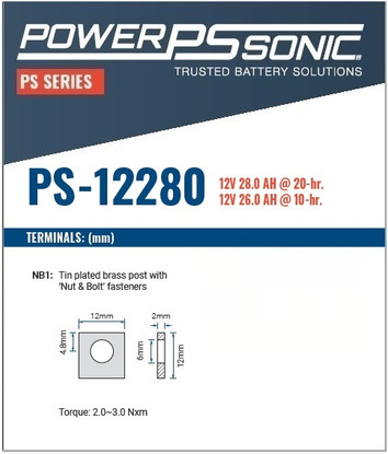 PowerSonic PS-12280 SLA Battery - NB Terminals PowerSonic PS-12280 SLA Battery - NB Terminals