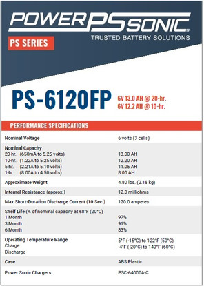 PowerSonic PS-6120 FP Specifications PowerSonic PS-6120 FP Specifications