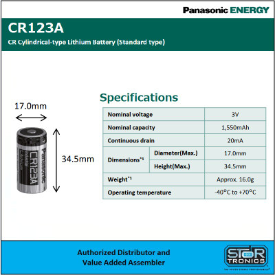 Panasonic CR123APA/B, 3 Volt, 1.55Ah Lithium Battery - NEDA 5018LC