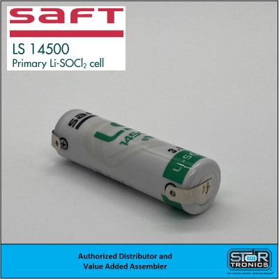 Saft LS14500 ST, 3.6 VOLT, 2.6Ah "AA" Lithium Sulfur Dioxide (Li-SO2) Battery w/Solder Tabs Saft LS14500 ST, 3.6 VOLT, 2.6Ah "AA" Lithium Sulfur Dioxide (Li-SO2) Battery w/Solder Tabs
