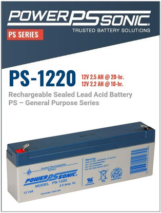 PowerSonic PS-1220 12 Volt, 2.5 AH Rechargeable SLA Battery w/F1 Terminals