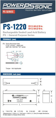 PowerSonic PS-1220F1, Dimensions and Terminals