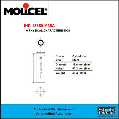 Molicel INR18650-M35A Lithium-Ion Battery - Dimensions