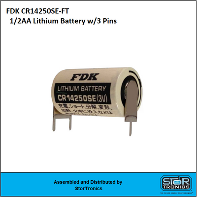 FDK CR14250SE-FT 3 Volt, 850mAh 1/2AA w/3 Pin Lithium Custom Assembly by StorTronics
