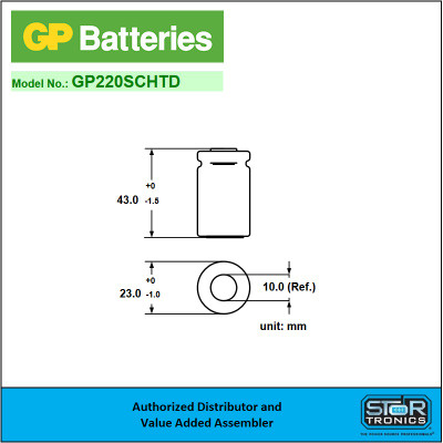 GP Batteries GP220SCHTD "Sub C" Long Cycle Life NiMH Battery Dimensions