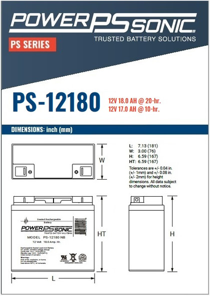 Power Sonic - PS-12180NB - Dimensions