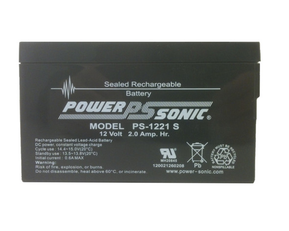 PowerSonic PS-1221S, 12 Volts, 2.0 Ah SLA Battery w/F1/0 Terminals 