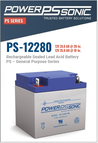 PowerSonic PS-12280, 12 Volts, 28 Ah SLA Battery w/NB Terminals