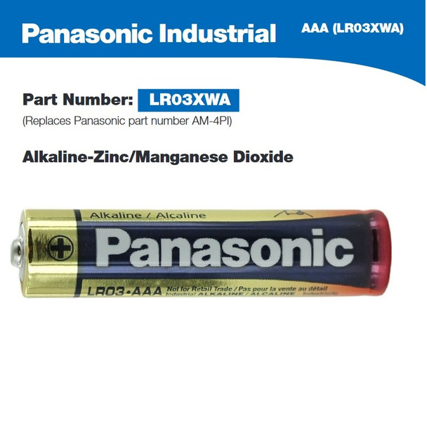 Panasonic Industrial Alkaline Battery, LR03XWA/B "AAA" BULK, - 500/CASE