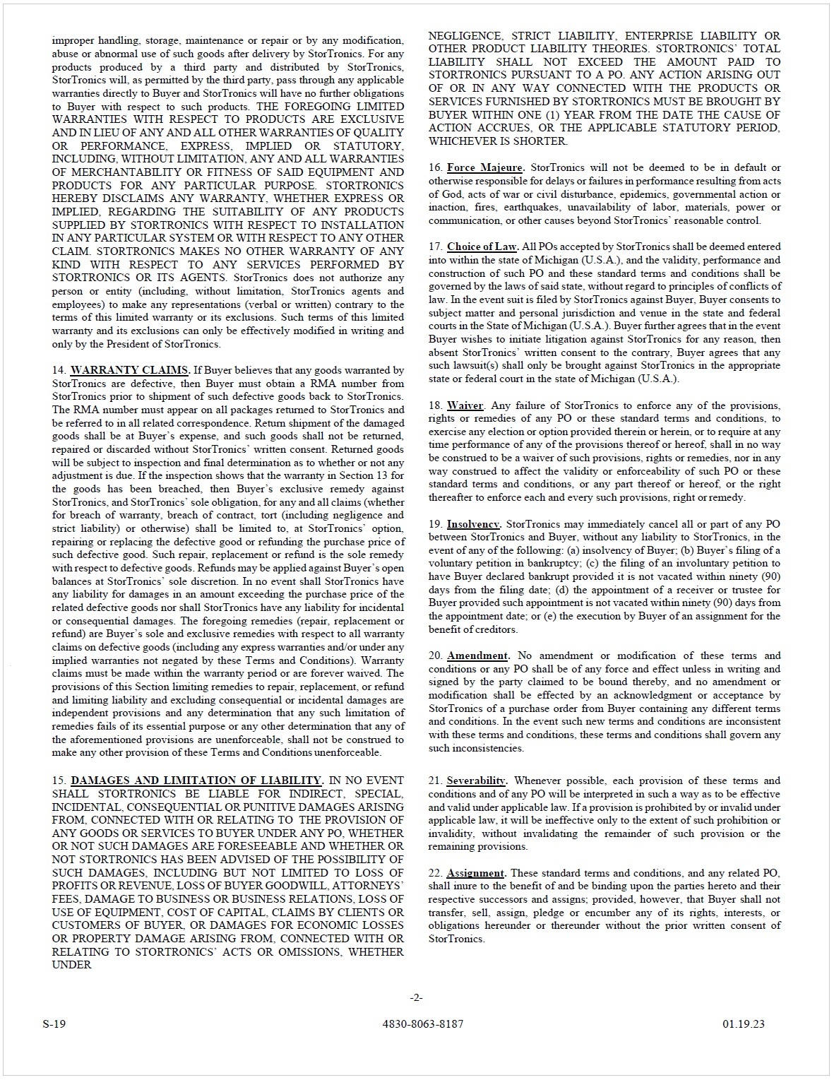 S-19 Standard Terms and Conditions Stortronics Tri-Energy Solutions - Pg-2