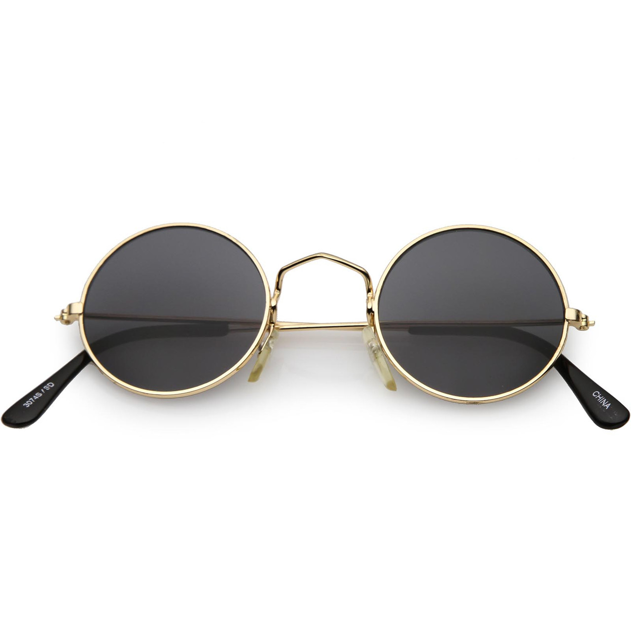 Round Vintage Sunglasses With Black Lenses & Black Frames