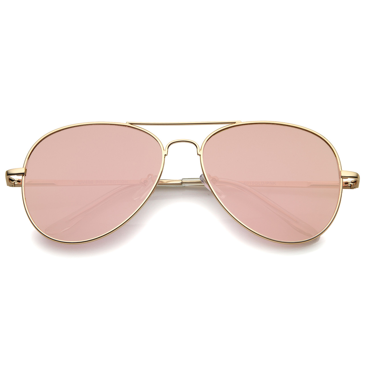 Small Matte Metal Rose Gold Pink Mirror Flat Lens Aviator