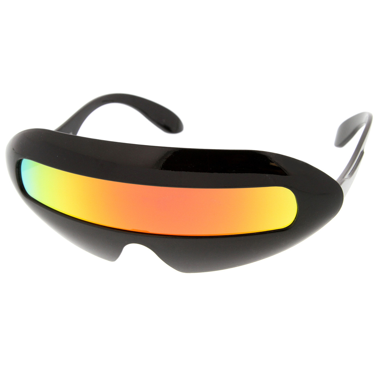 Futuristic Costume Single Shield Colored Mirror Lens Novelty Wrap Sunglasses 70mm