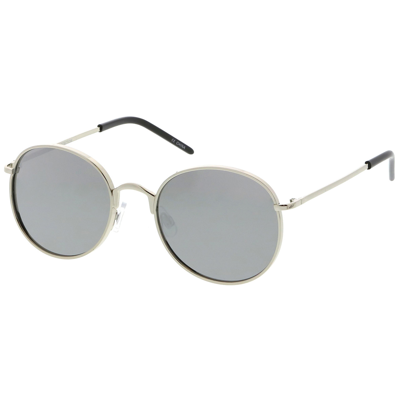 round sunglasses with reflective blue tint