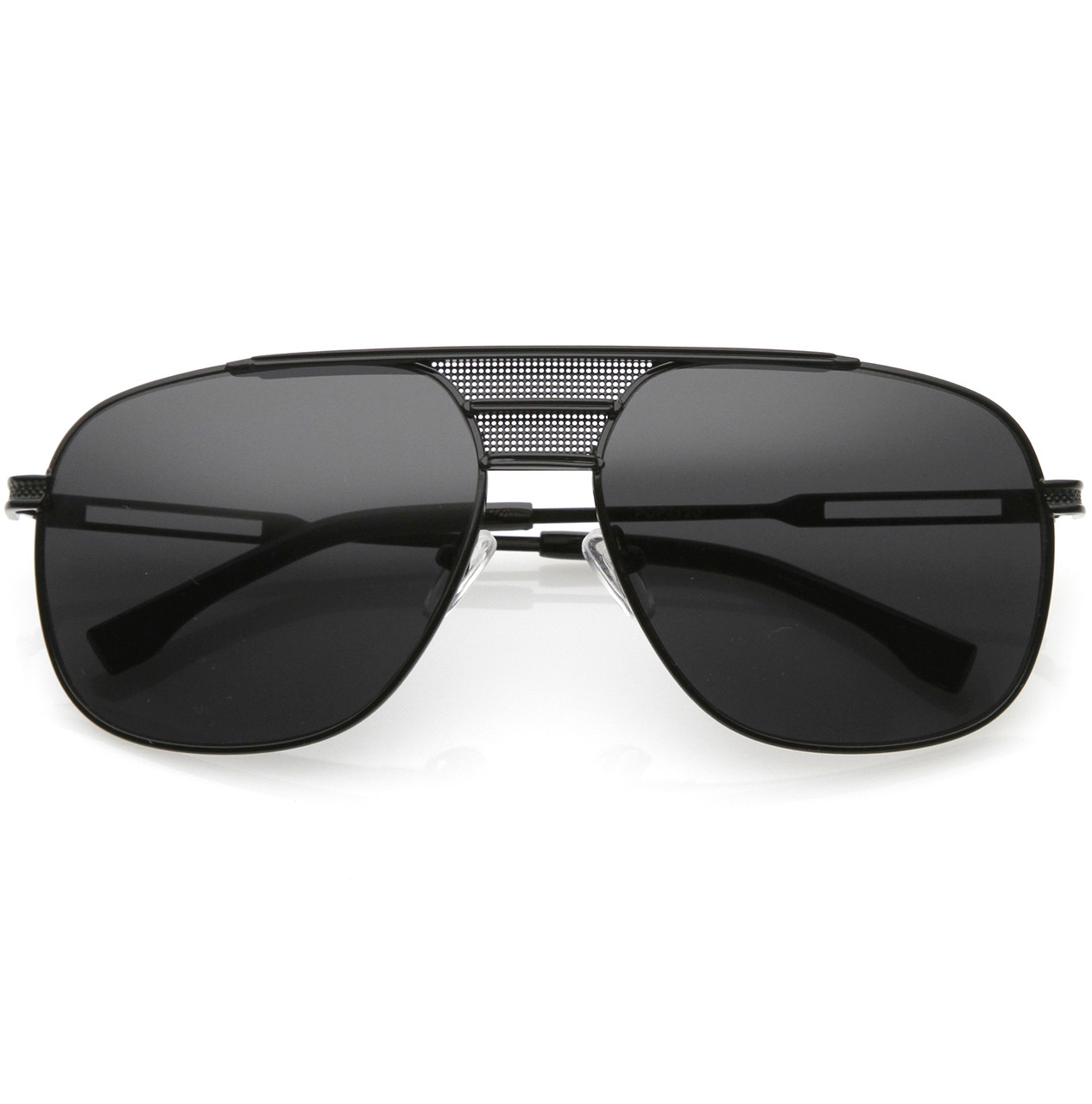 Oversized Aviator Sunglasses Perforated Triple Crossbar Square
