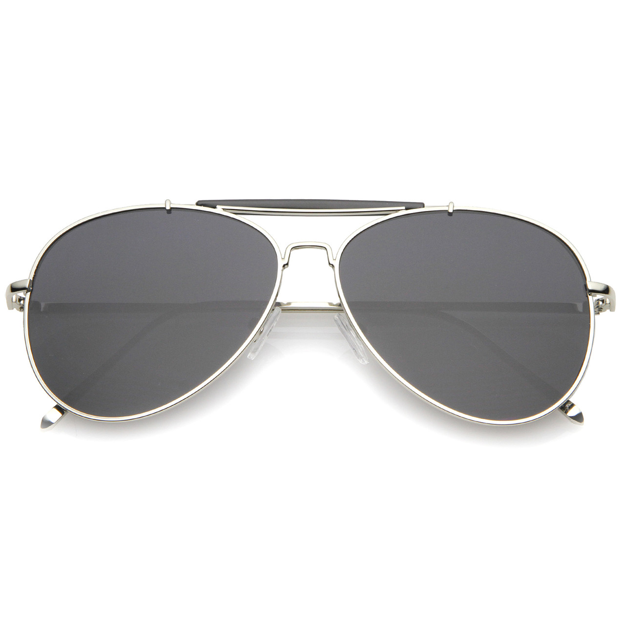 Sleek Metal Aviator Sunglasses With Double Crossbar Neutral Color Flat Lens  54mm