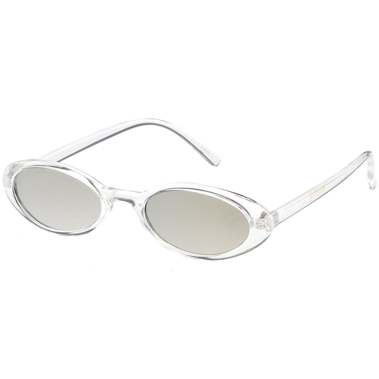Retro Small Transparent Oval Sunglasses Colored Mirror Lens 48mm