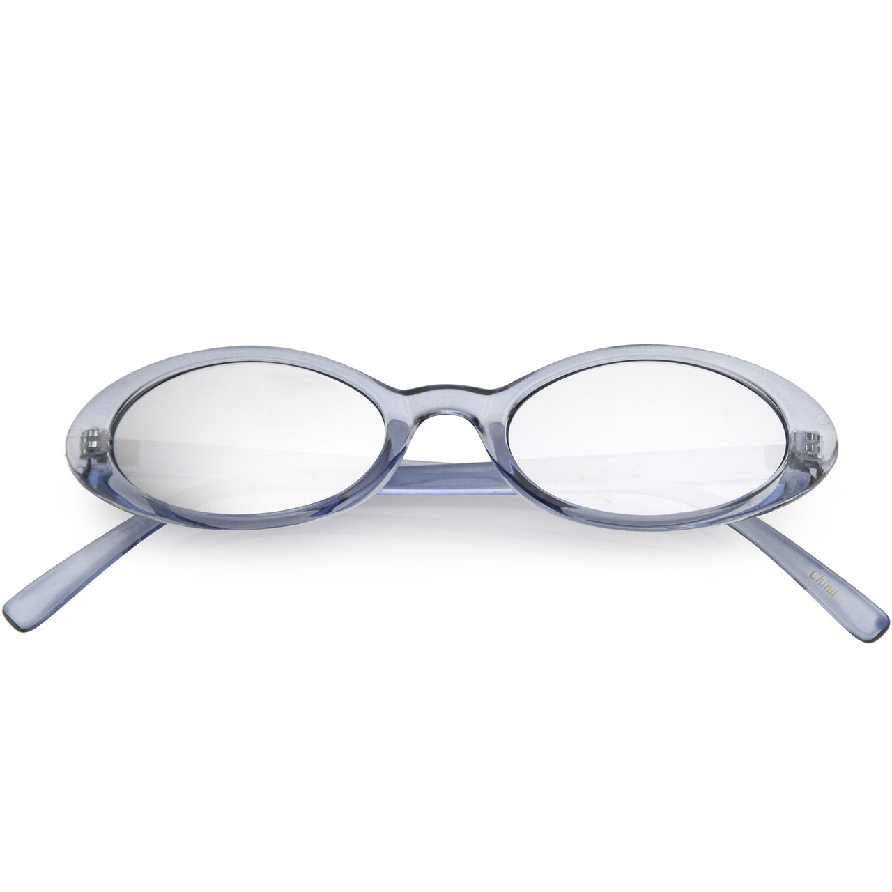 Retro Small Transparent Oval Sunglasses Colored Mirror Lens 48mm