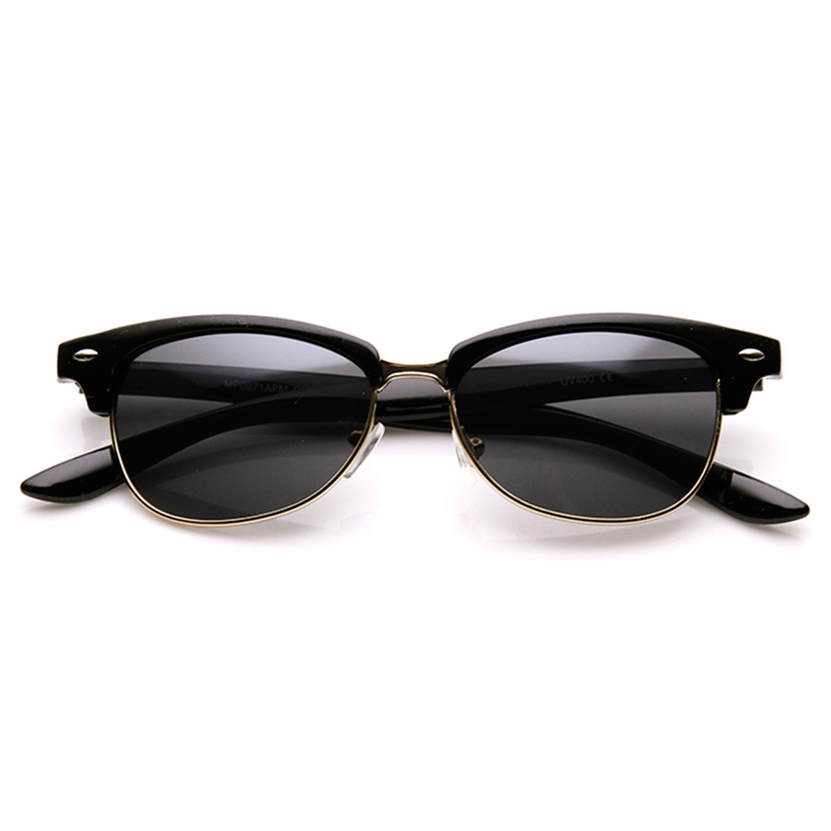 Classic Oval Shaped Semi-Rimless Half Frame Horn Rimmed Sunglasses