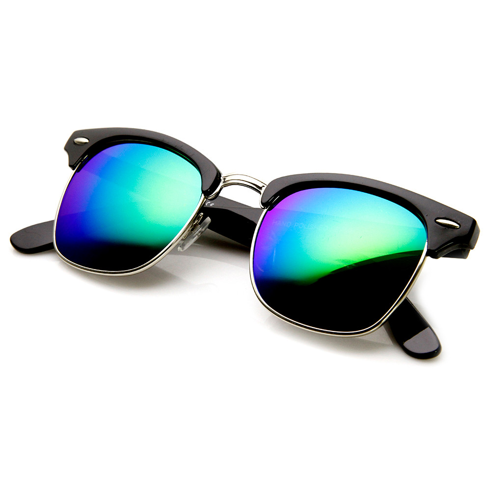 Retro Fashion Half Frame Flash Mirror Lens Horn Rimmed Sunglasses