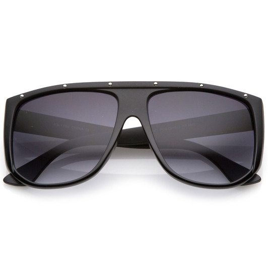 Oversize Stud Accents Wide Temple Square Lens Flat Top Sunglasses 62mm