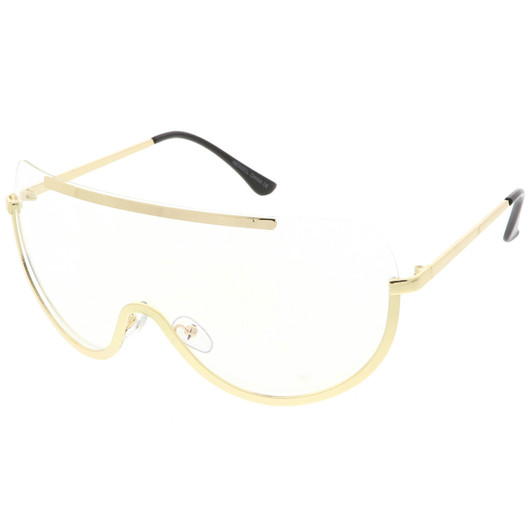 Oversize Semi Rimless Shield Eyeglasses Metal Trim Clear Mono Lens 65mm