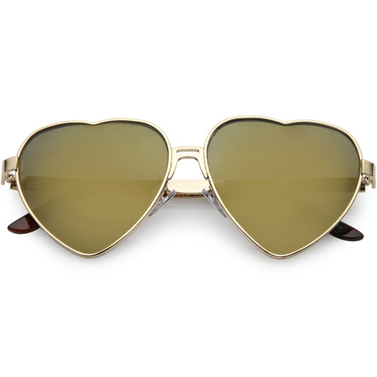 Women's Cute Metal Heart Sunglasses Colored Mirror Lens 60mm