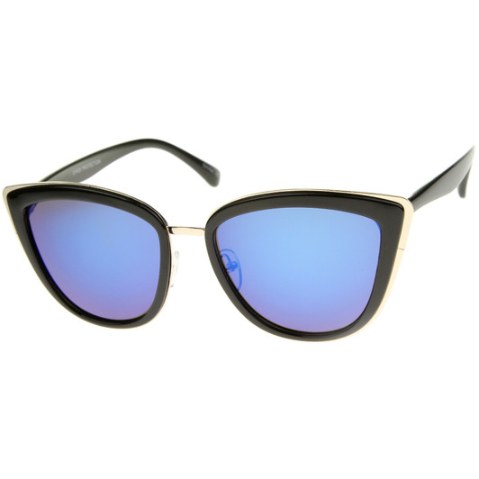 High Fashion Metal Outer Frame Color Mirror Lens Oversized Cat Eye Sunglasses 55mm