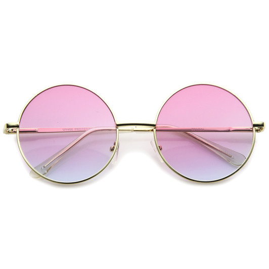 Bohemian Full Metal Frame Gradient Flat Lens Oversize Round Sunglasses 54mm