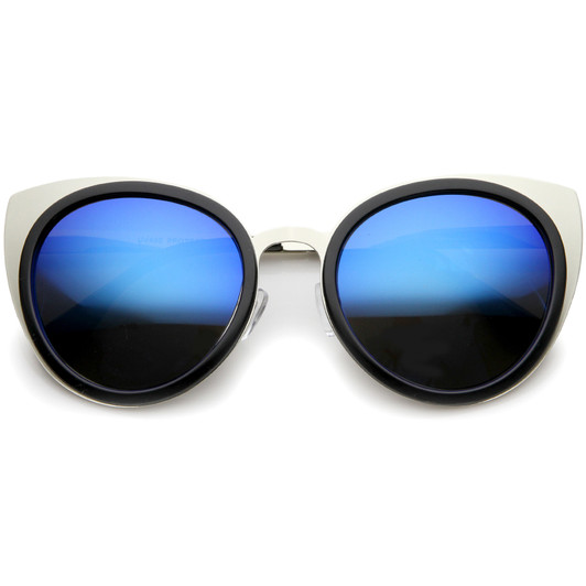 Womens Two-Toned Color Mirror Lens Cat Eye Sunglasses 54mm