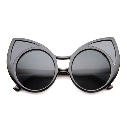 Womens High Fashion Oversized Window Lens Round Cat Eye Sunglasses