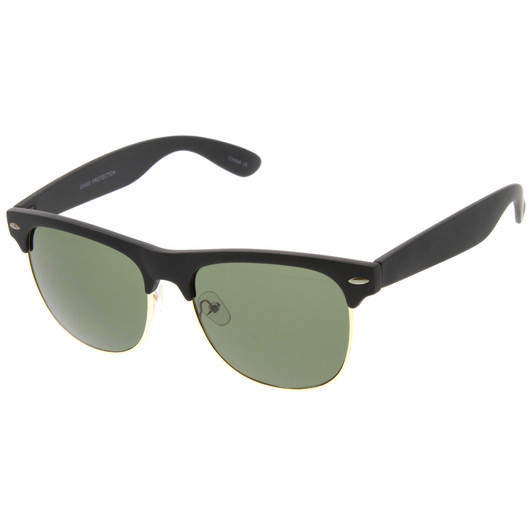 Classic Rubber Finish Half Frame  Square Lens Horn Rimmed Sunglasses 55mm