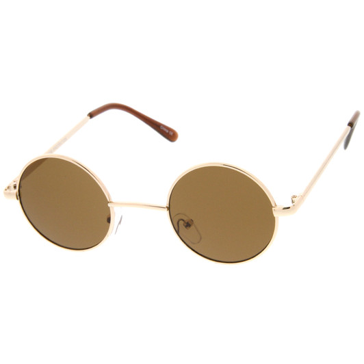 Small Retro Lennon Inspired Style Neutral-Colored Lens Round Metal Sunglasses 41mm