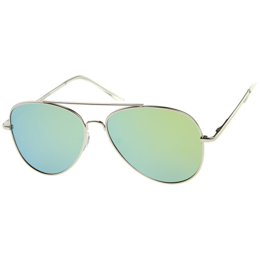 Large Full Metal Color Mirror Teardrop Flat Lens Aviator Sunglasses 60mm