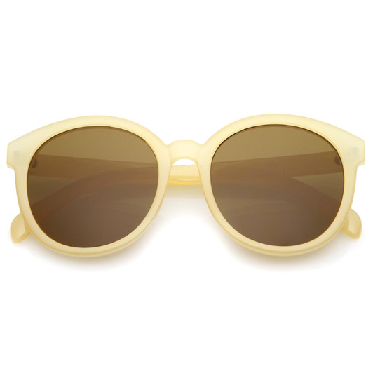 Oversize Horn Rimmed Flat Lens Round Sunglasses 55mm