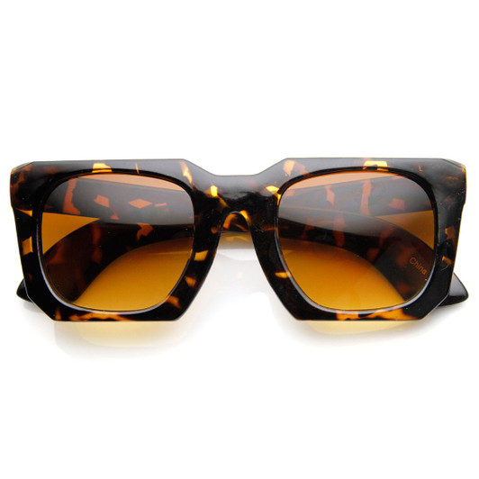 Bold Square Angled Frame Mod Horn Rimmed Sunglasses