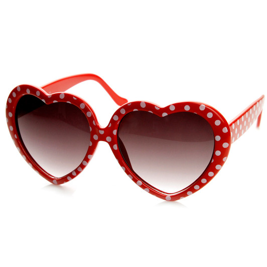 Womens Oversized Polk-Dot Heart Shaped Sunglasses