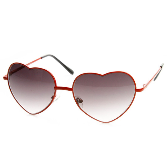 Womens Fashion Thin Metal Cute Heart Shaped Sunglasses