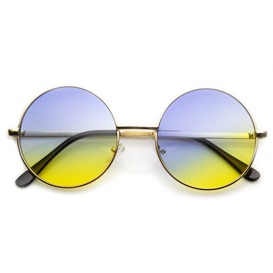 Mid Sized Metal Lennon Style Color Tinted Round Sunglasses
