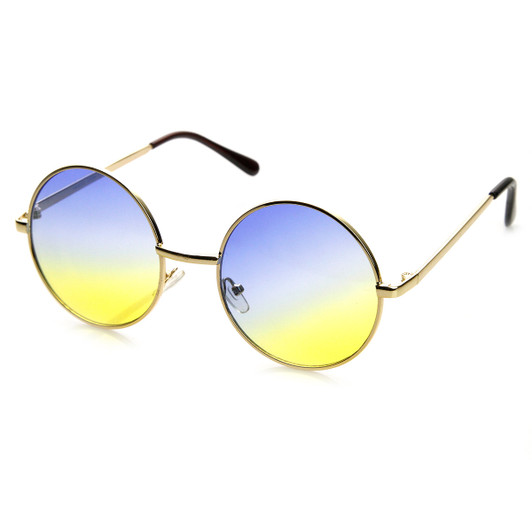 Mid Sized Metal Lennon Style Color Tinted Round Sunglasses