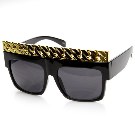High Fashion Bold Chain Top Square Celebrity Sunglasses