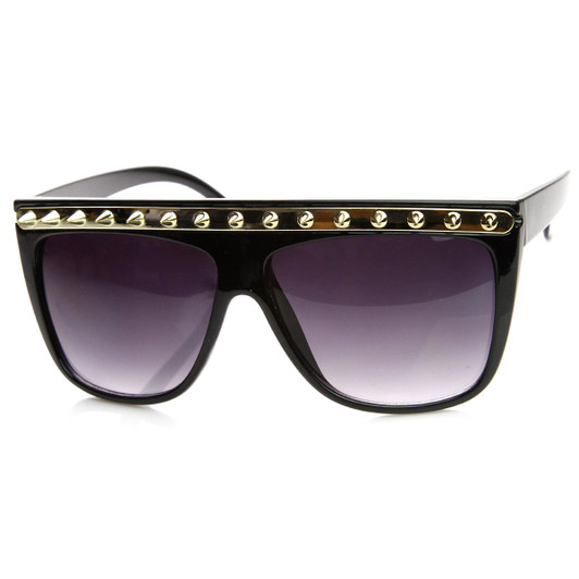 Large Oversize Flat Top Metal Studded Spiked Sunglasses
