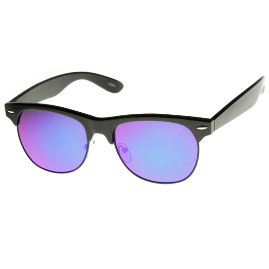 Classic Half Frame Flash Mirror Lens Horn Rimmed Sunglasses