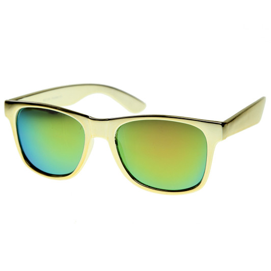 Retro Bright Horn Rimmed Sunglasses with Colorful Mirrored Lenses - UV400