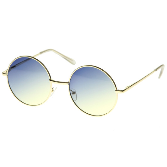 Womens Metal Round Sunglasses With UV400 Protected Gradient Lens