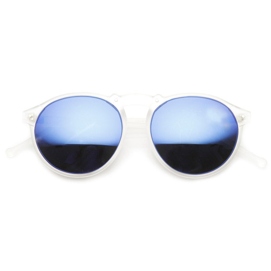Frosted Color Mirror Lens Retro P3 Frame Round Horn Rimmed Sunglasses