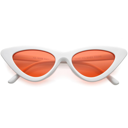 Womens Exaggerated Slim White Frame Cat Eye Sunglasses Color Tinted Lens 48mm
