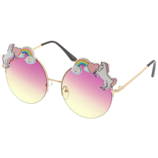 Unicorn Rainbow Semi Rimless Round Sunglasses With Gradient Colored Lens 56mm