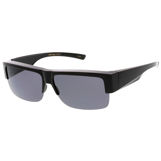 Large Semi Rimless Rectangle Sunglasses With Polarized Lens Wide Arms 65mm
