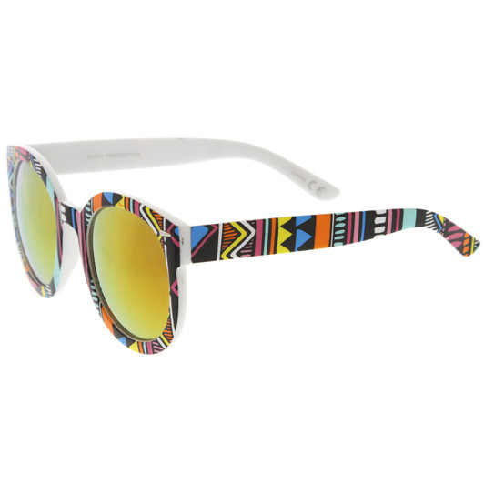 Women 's Oversize Printed Colored Mirror Lens P3 Round Sunglasses 52mm